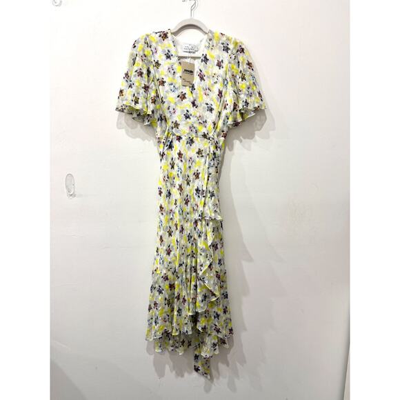 Tanya Taylor Blaire Floral Print Silk-Blend Wrap Flounce Dress Multi Womens 2 - Picture 2 of 5